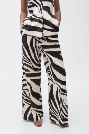 MANGO Wide leg regular waist pantalon beige