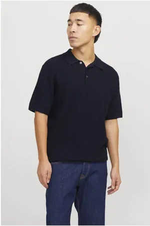 JACK & JONES PREMIUM regular polo gebreid donkerblauw