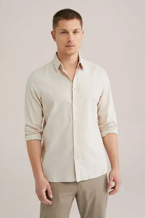 WE Fashion Linnen casual overhemd beige