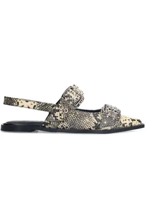 Sacha Leren slingback loafers met slangenprint
