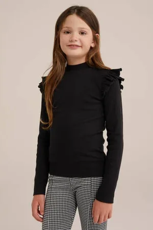 WE Fashion WE Fundamentals longsleeve met ruches zwart