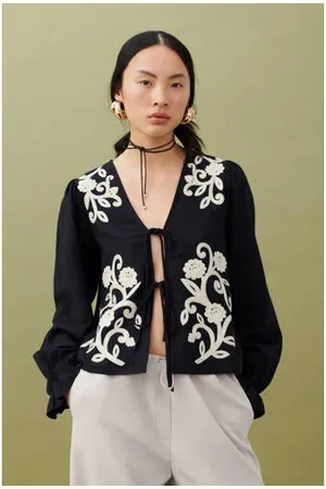 VILA Blousetop zwart broderie