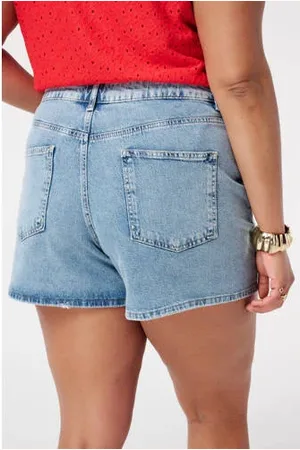 MS Mode Straight high waist denim short light blue denim