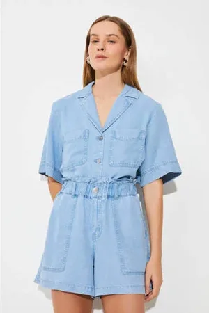 Suncoo Wide leg high waist denim short
