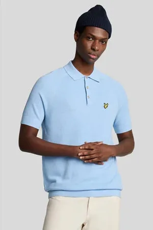 Lyle & Scott Regular polo gebreid lichtblauw