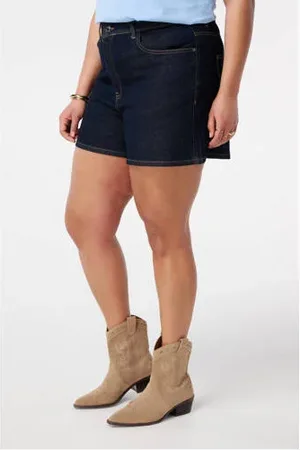 MS Mode Straight high waist denim short dark blue denim