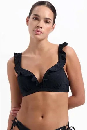 Beachlife Voorgevormde broderie anglaise beugel bikinitop met ruches