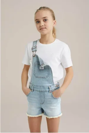 WE Fashion Slim tuinbroek lichtblauw
