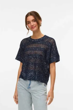 VERO MODA Trui donkerblauw fijn gebreid