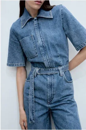 MANGO Denim jumpsuit medium blue denim