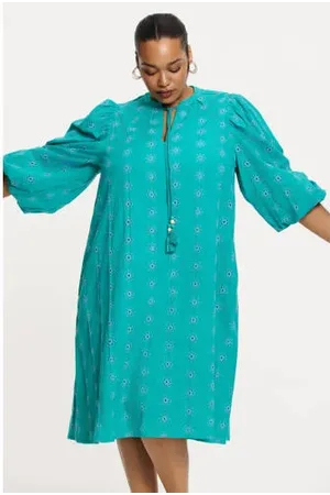 Yoek Zomerjurk broderie turquoise