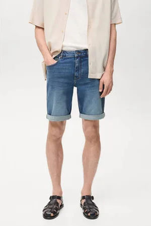 MANGO Slim denim short blauw