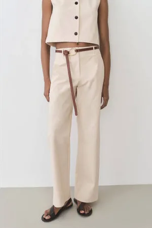 MANGO Straight regular waist pantalon crème