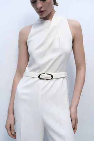 MANGO Wide leg jumpsuit ecru