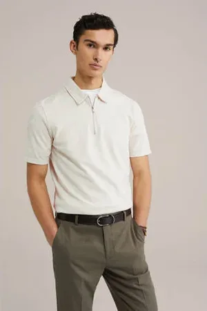 WE Fashion Slim polo met textuur ecru