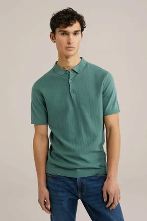 WE Fashion Regular polo fijn gebreid groen