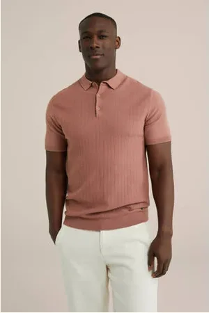 WE Fashion Regular polo fijn gebreid oudroze