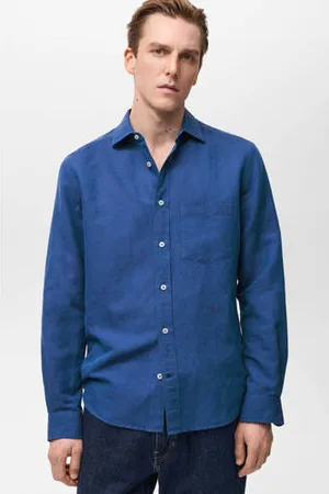 MANGO Linnen casual overhemd blauw