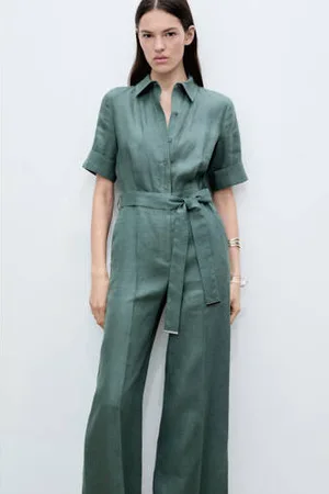 MANGO Linnen wide leg jumpsuit