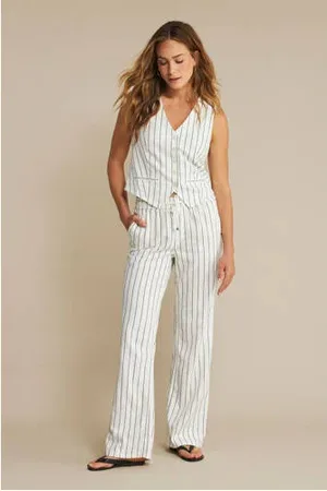 Red Button Wide leg high waist broek ecru