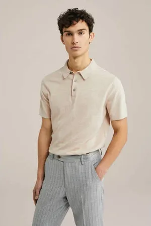 WE Fashion Polo fijn gebreid beige