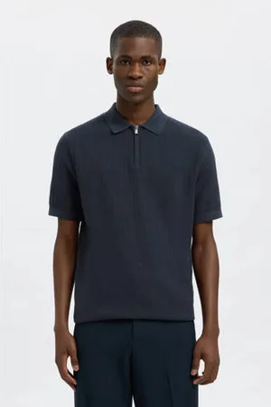 SELECTED Regular polo gebreid donkerblauw