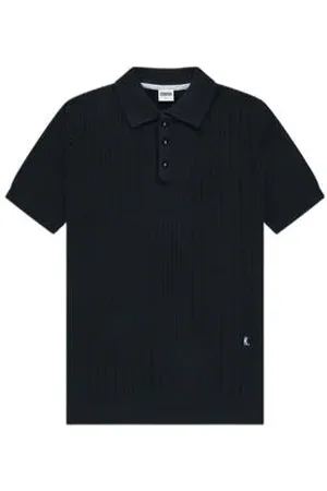 Kultivate Slim polo gebreid donkerblauw