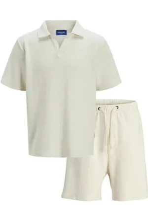 JACK & JONES ORIGINALS relaxed polo en short met textuur ecru