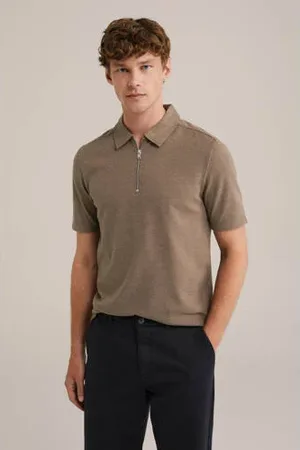 WE Fashion Slim polo met textuur bruin