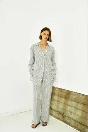 Freequent Regular waist palazzo broek marine