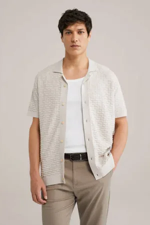 WE Fashion Casual overhemd fijn gebreid taupe