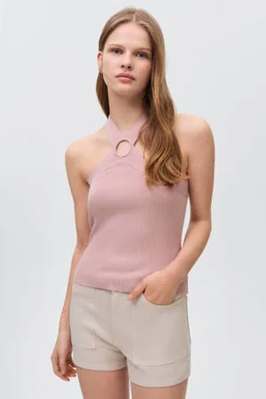 MANGO Haltertop rib gebreid