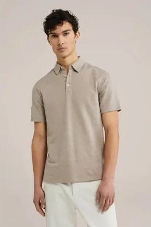 WE Fashion Slim polo met textuur beige