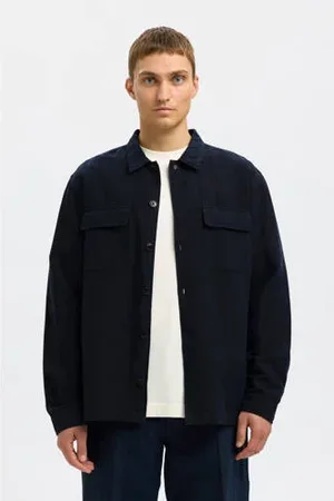 SELECTED Linnen relaxed overshirt donkerblauw
