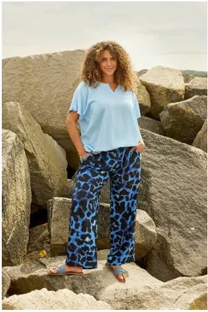Zhenzi Wide leg regular waist broek blauw