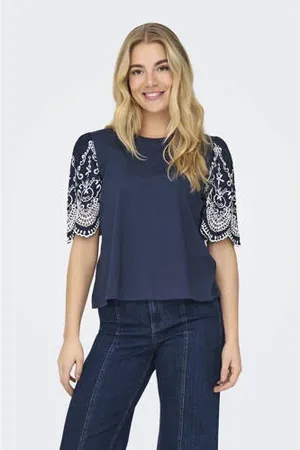 JDY Top donkerblauw broderie