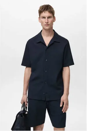 MANGO Regular polo gebreid donkerblauw