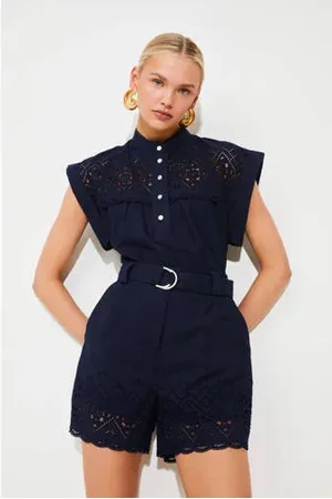 Suncoo Straight high waist casual short broderie