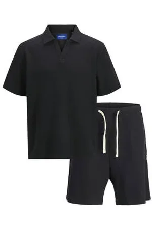 JACK & JONES ORIGINALS relaxed polo en short met textuur zwart