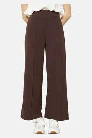 LolaLiza Wide leg high waist casual broek donkerbruin