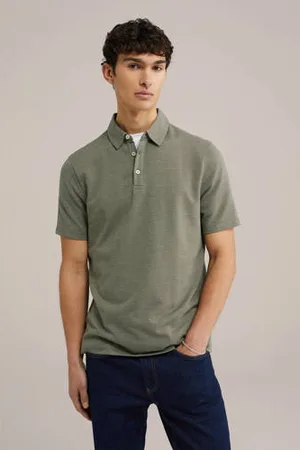 WE Fashion Slim polo met textuur olijfgroen