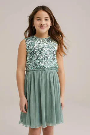 WE Fashion Korte jurk met pailletten groen