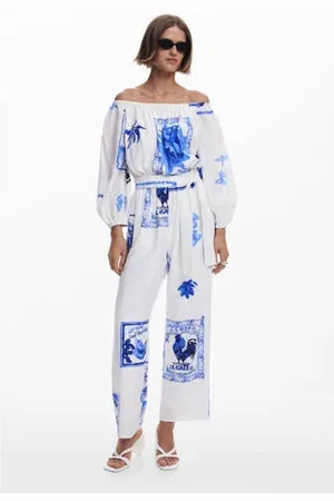 Desigual Wide leg jumpsuit wit