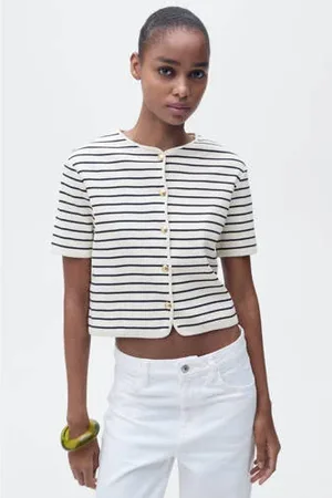 MANGO Gebreid vest wit
