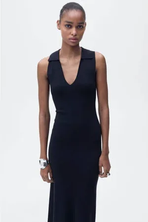 MANGO Maxi jurk rib gebreid