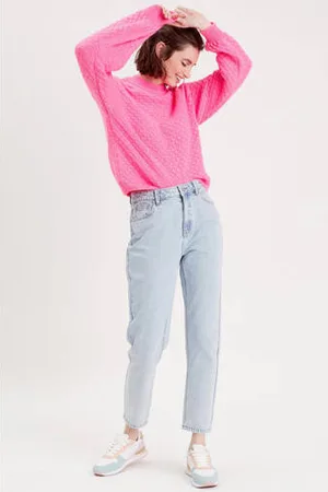 Cache Cache Cropped high waist mom jeans light blue