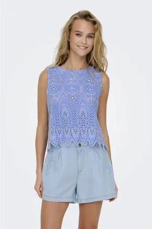 ONLY Mouwloze top broderie