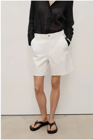 MANGO Denim wide leg regular waist denim short ecru