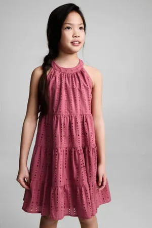 MANGO Korte jurk broderie roze