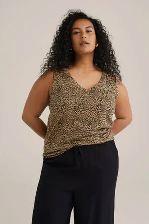 WE Fashion Mouwloze top beige